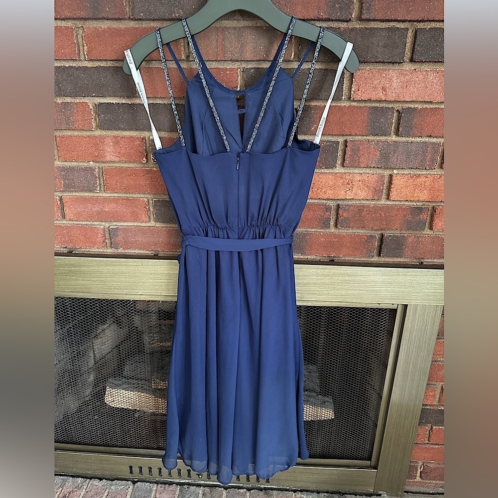 🛍️ Navy blue dress with beaded detail straps. Excellent condition.